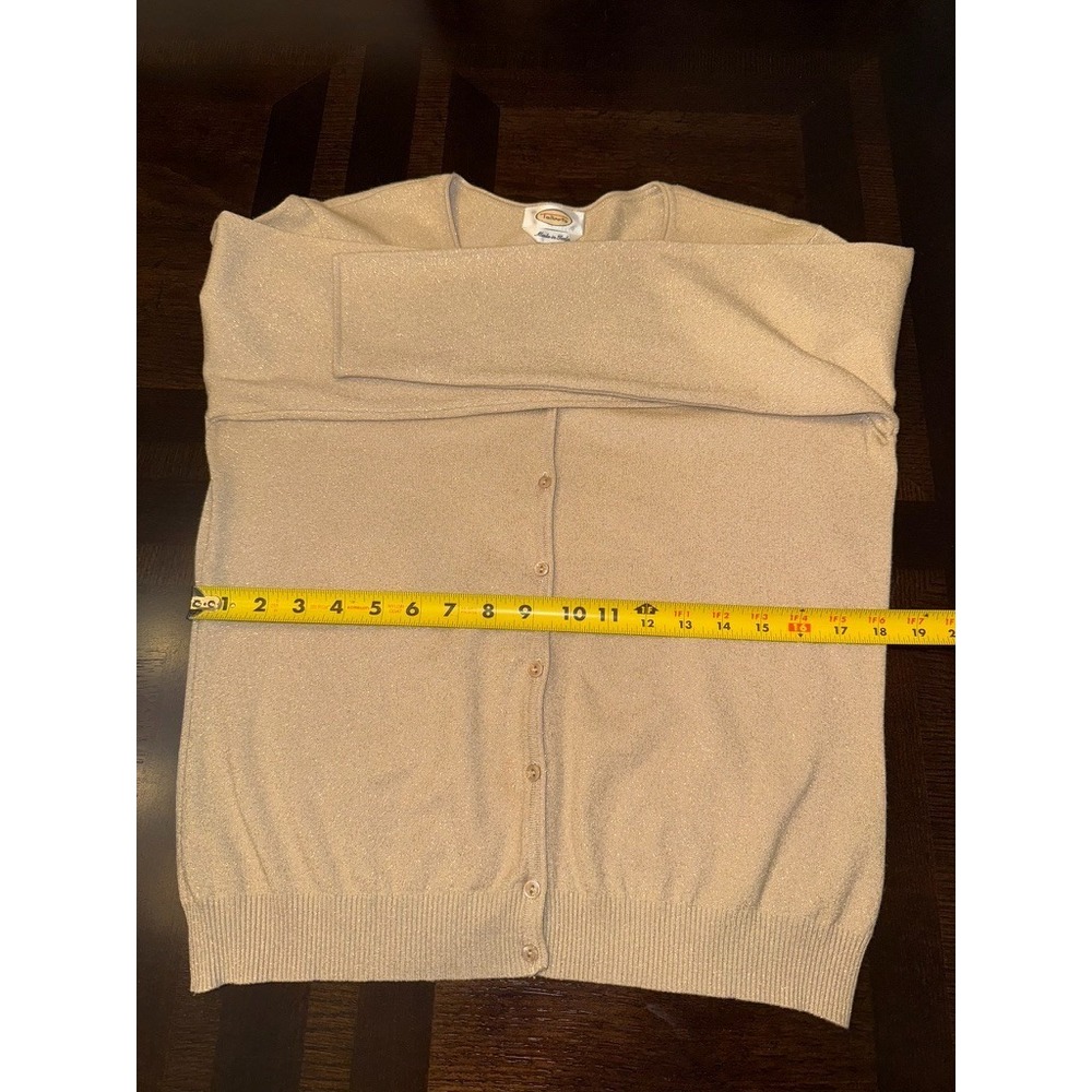 Talbots Made in Italy XL Gold Shimmer Wool Cardigan Holiday Metallic Sweater NYE - Picture 8 of 10